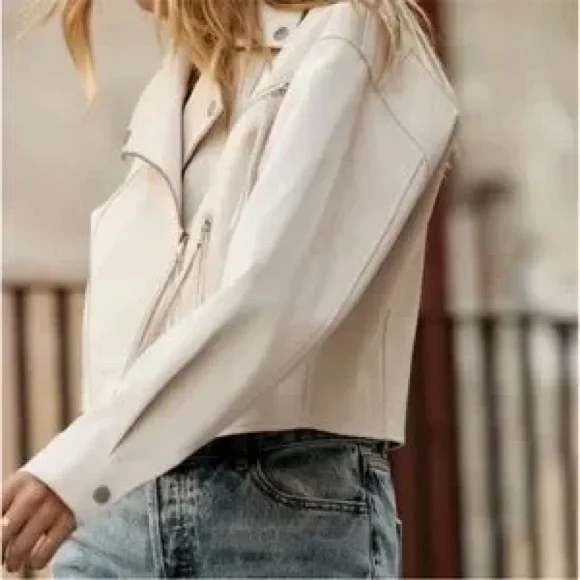 12th Tribe ⭐️NWT Vegan Croc Textured Cropped Moto Jacket - Picture 5 of 13